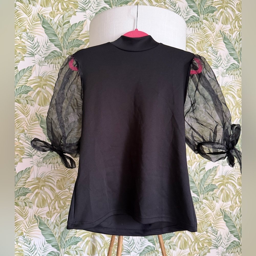 Kaktus Women’s Black Blouse with Sheer Sleeves